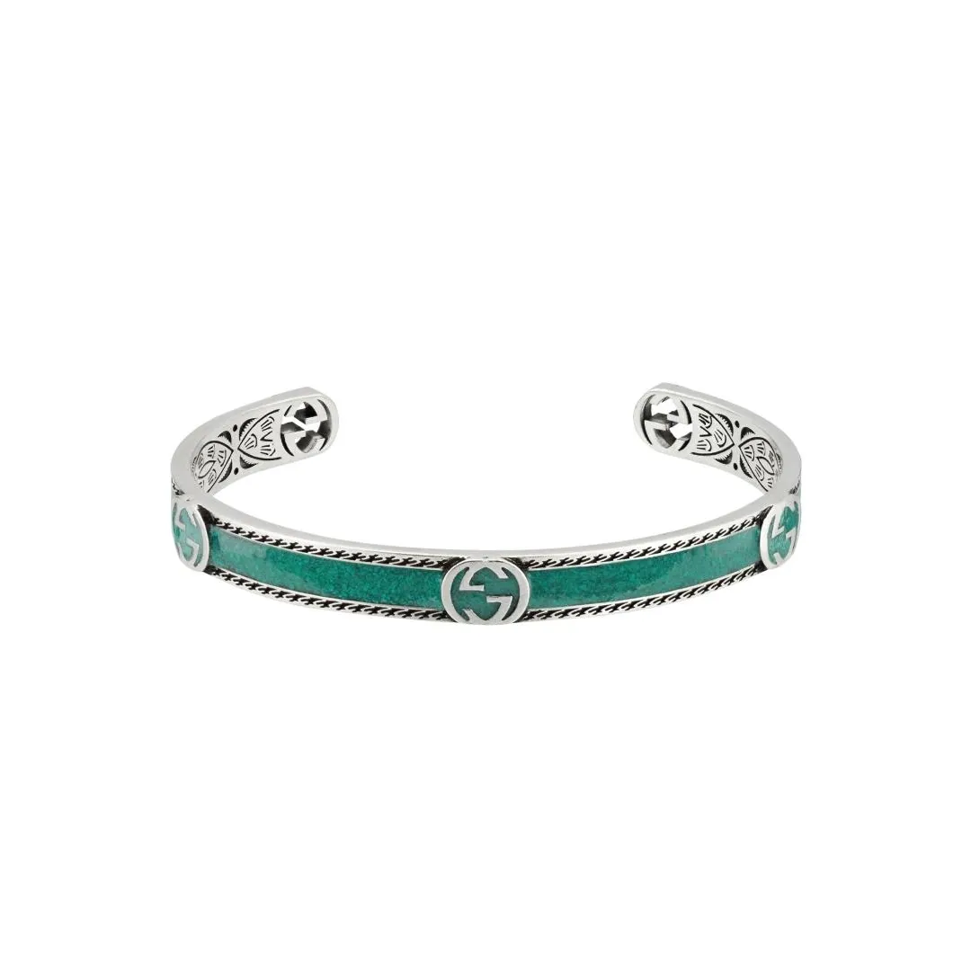 Gucci Sterling Silver Interlocking G Bracelet with Turquoise Enamel