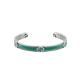 Gucci Sterling Silver Interlocking G Bracelet with Turquoise Enamel