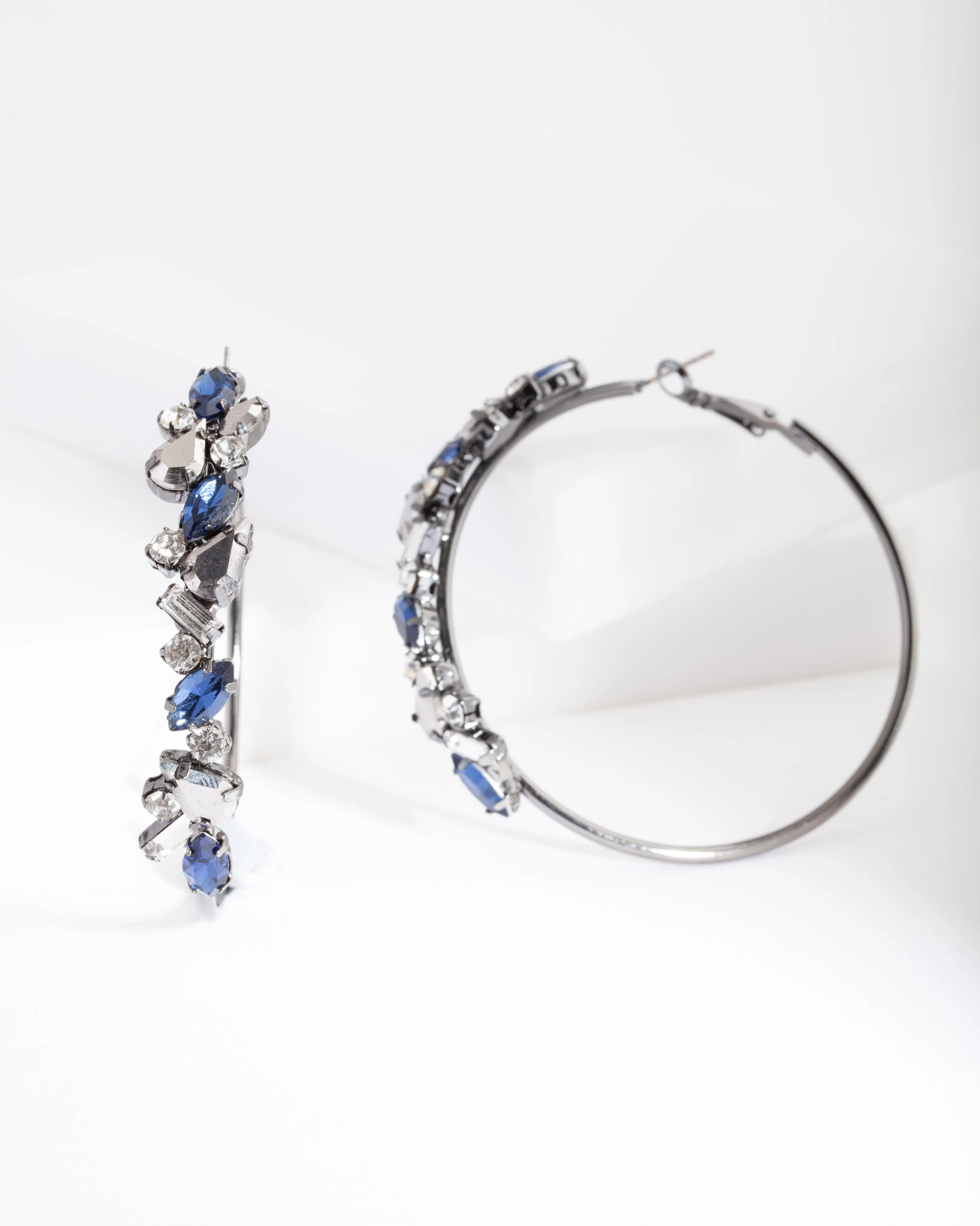 Gunmetal Sapphire Hoop Earrings