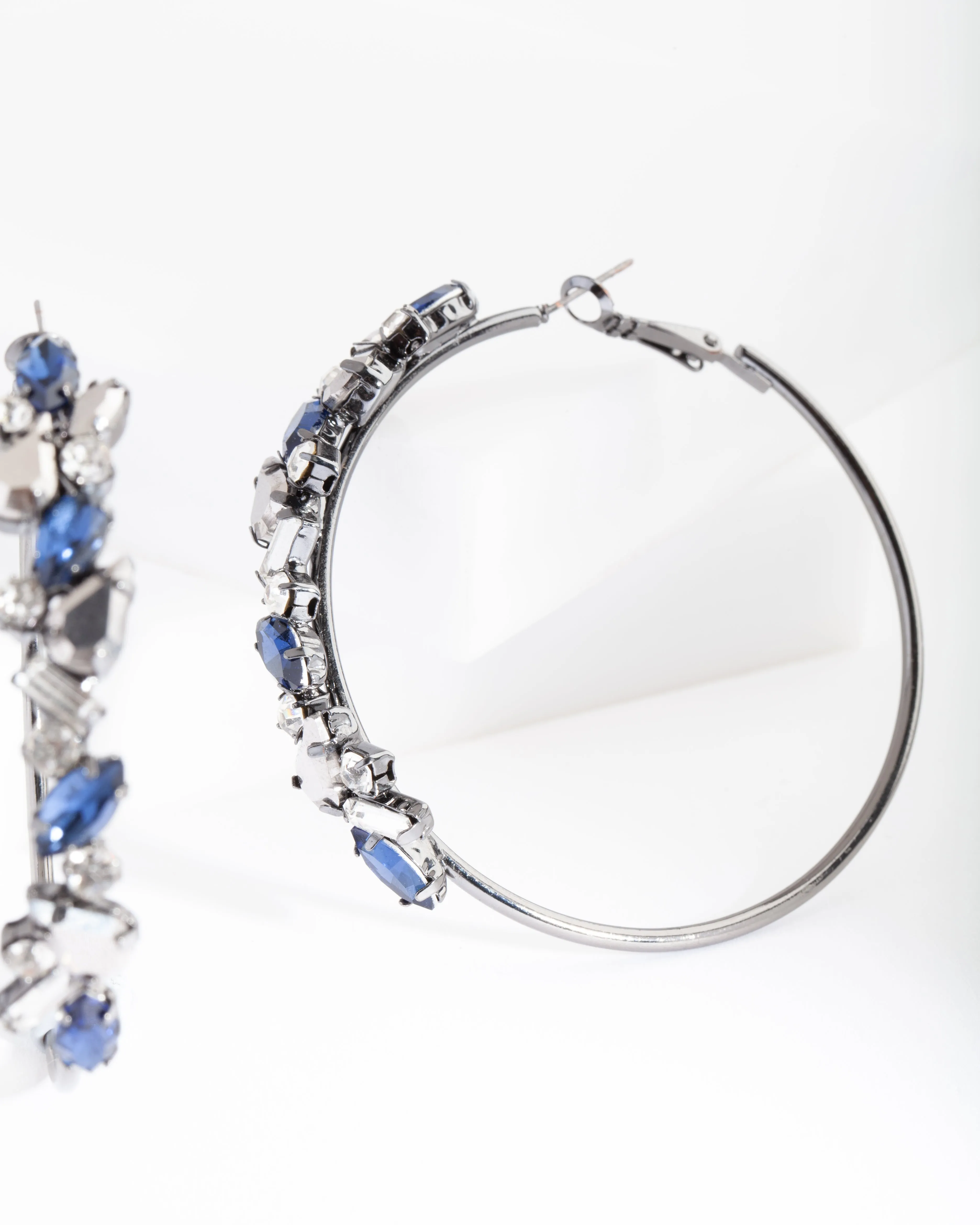 Gunmetal Sapphire Hoop Earrings