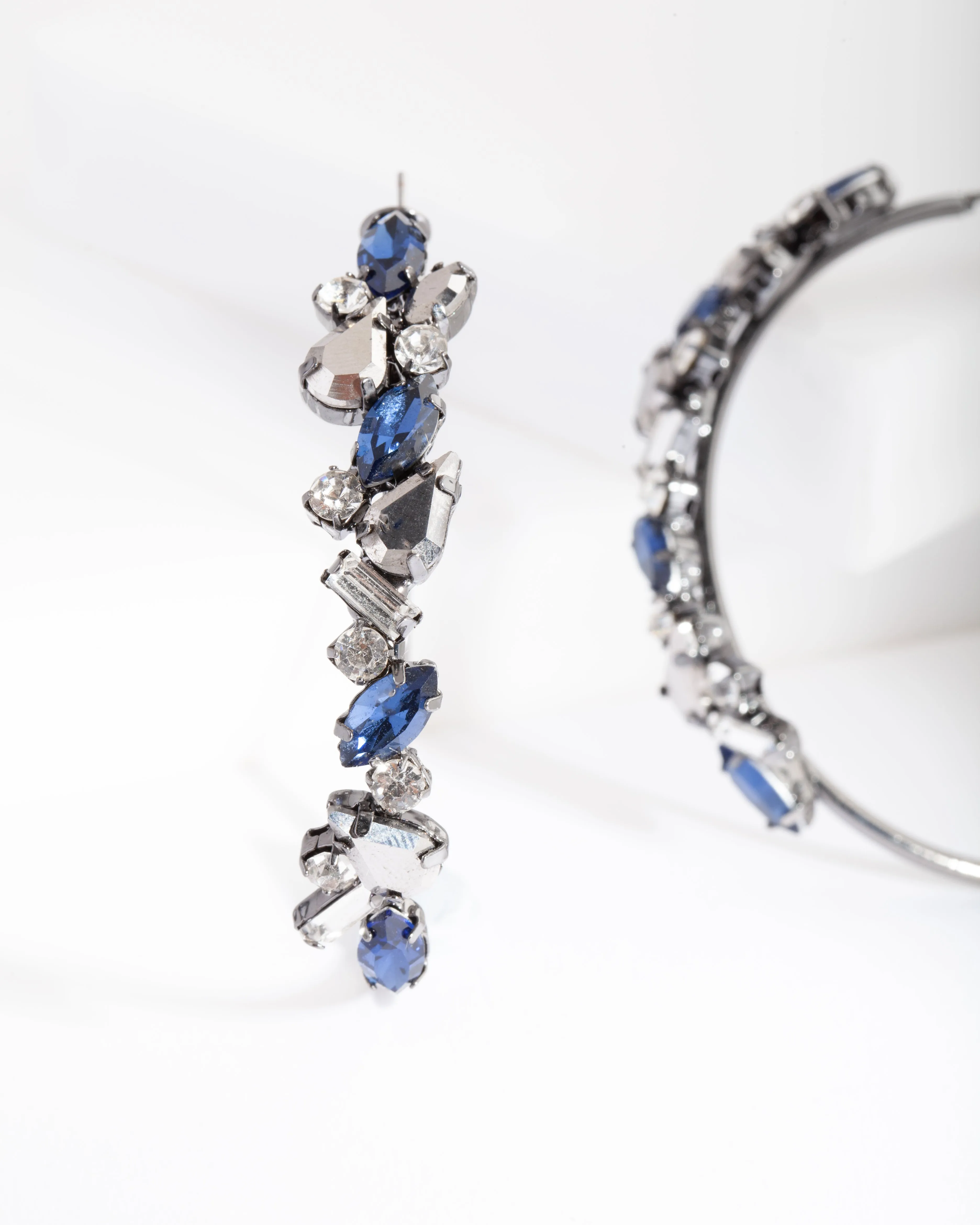 Gunmetal Sapphire Hoop Earrings