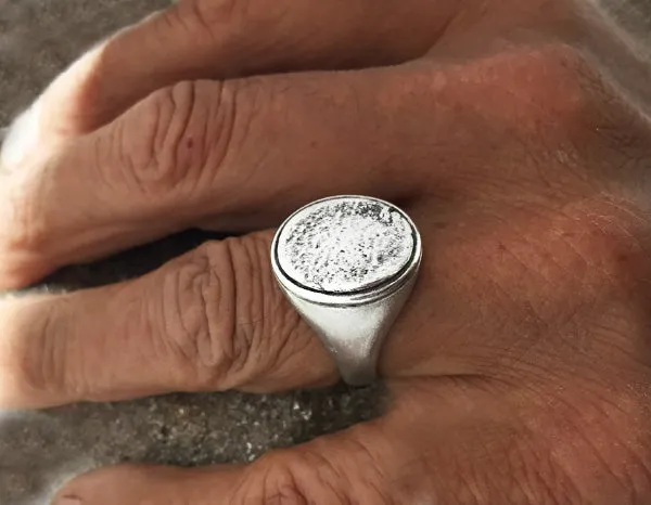 Hammered Oval Silver Signet Ring