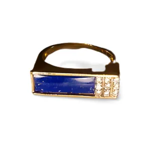 Handsome Estate 14K Yellow Gold Lapis Lazuli Diamond Mens Unisex Ring