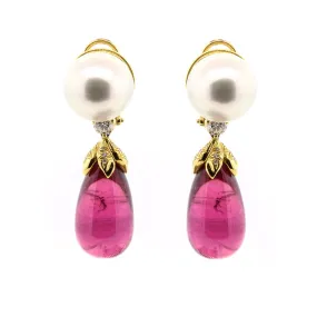 Henry Dunay Rubellite and Pearl Drop Earrings