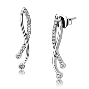 High polished (no plating) Stainless Steel Earrings with AAA Grade CZ in Clear for Women Clear Stone Color Style DA184