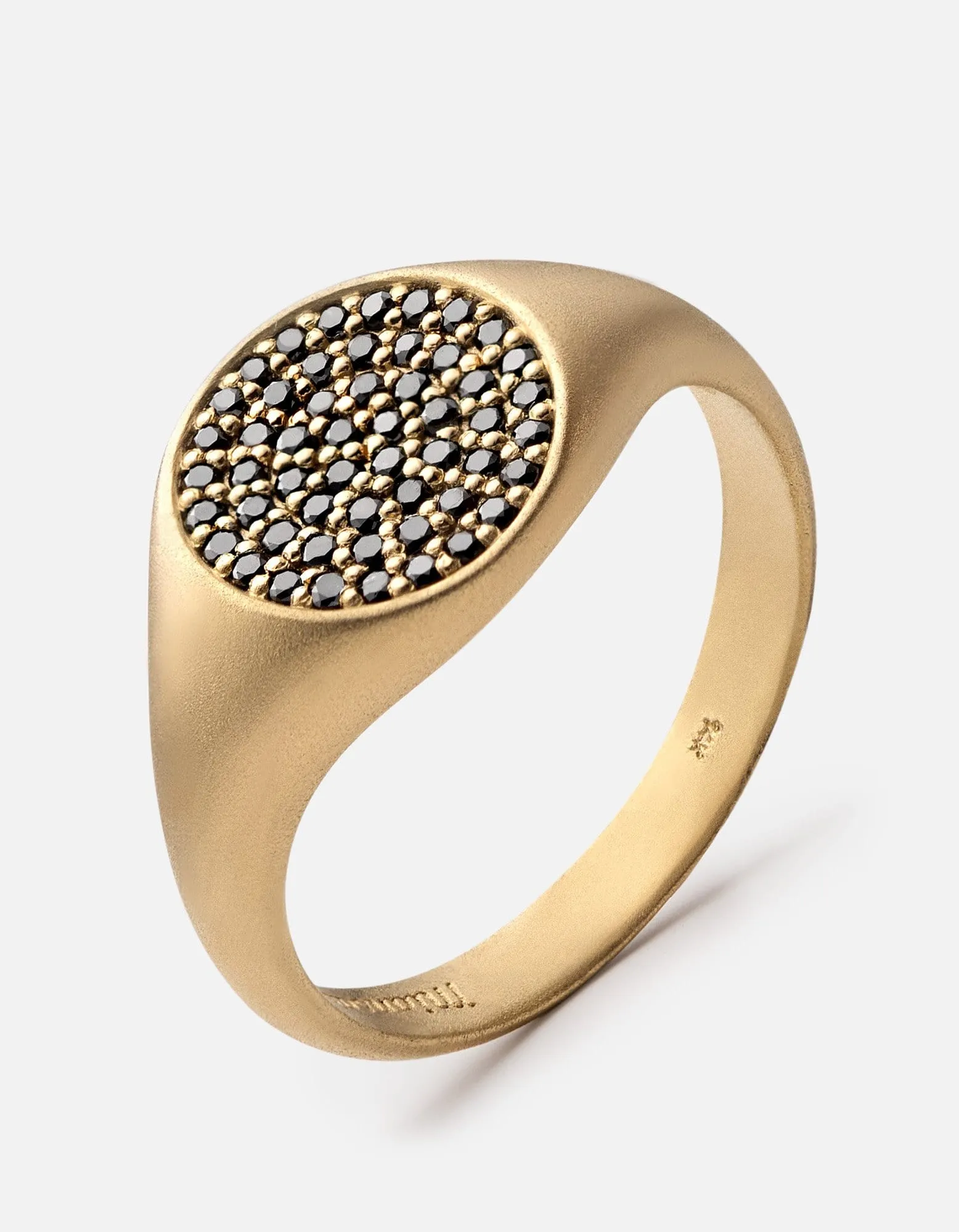 Horizon Signet Ring, 14k Matte Gold/Black Diamonds