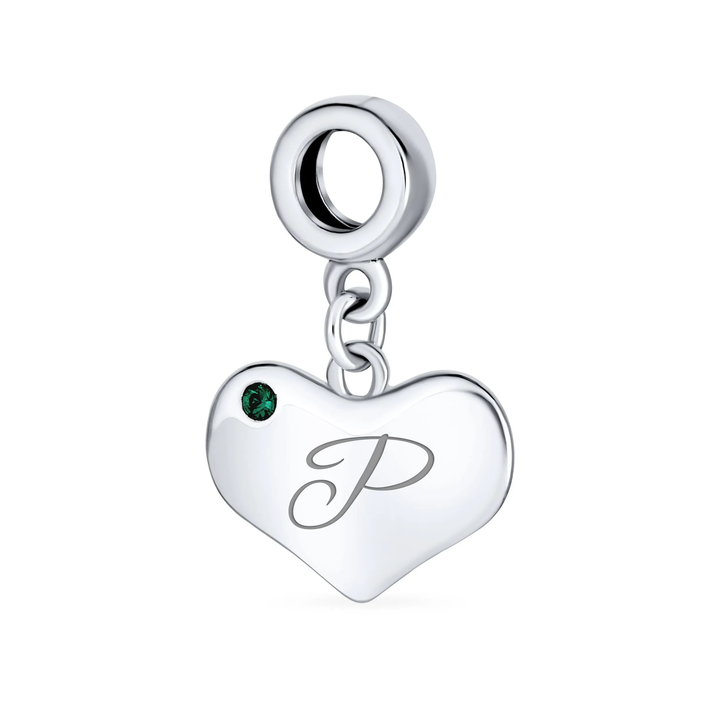 Initial Alphabet Bead Charm with Emerald Crystal Heart for European Bracelet