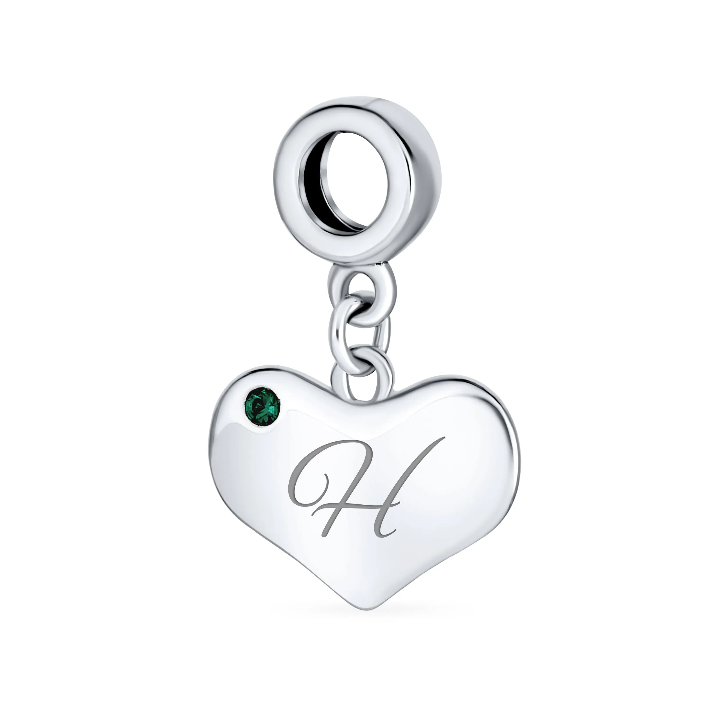 Initial Alphabet Bead Charm with Emerald Crystal Heart for European Bracelet