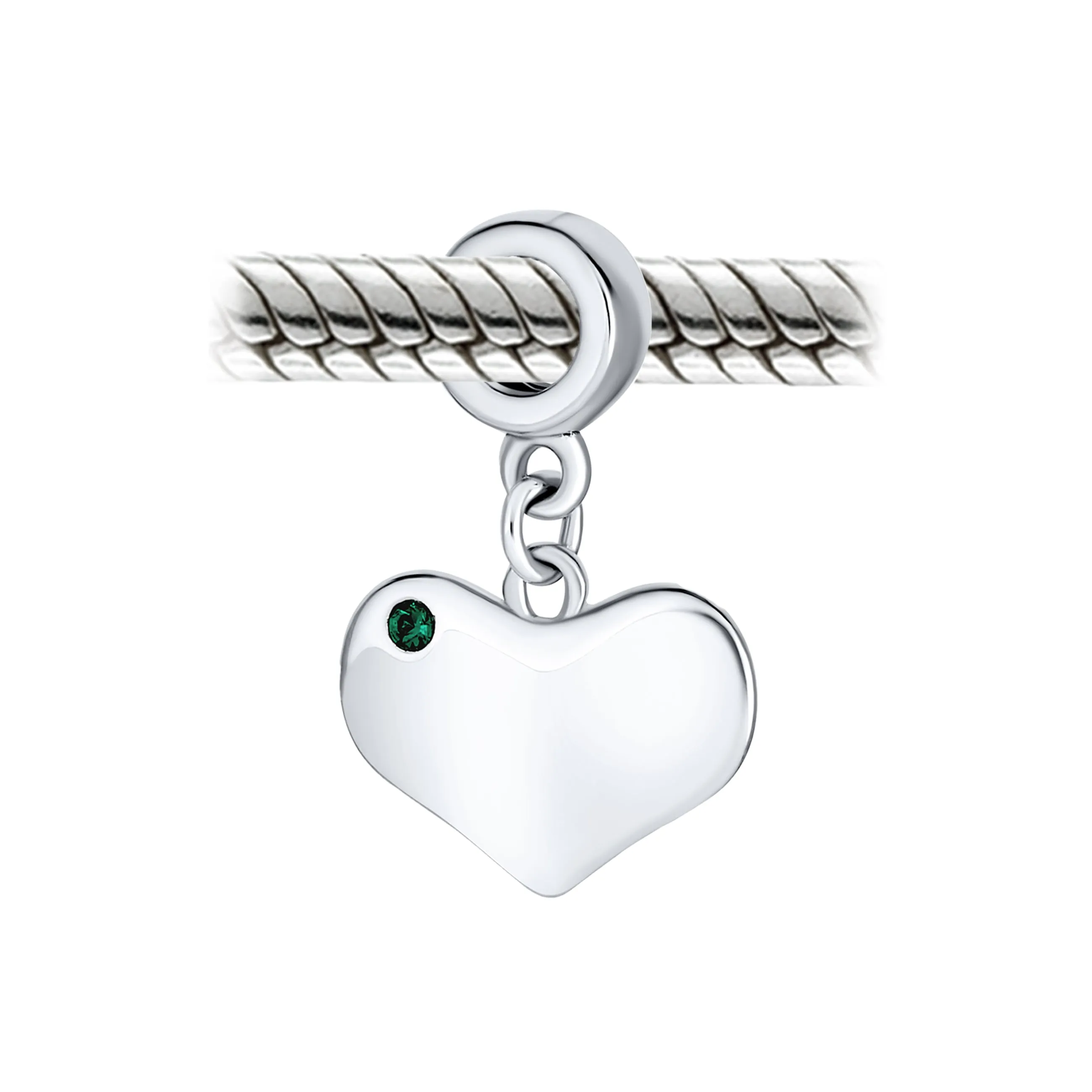 Initial Alphabet Bead Charm with Emerald Crystal Heart for European Bracelet