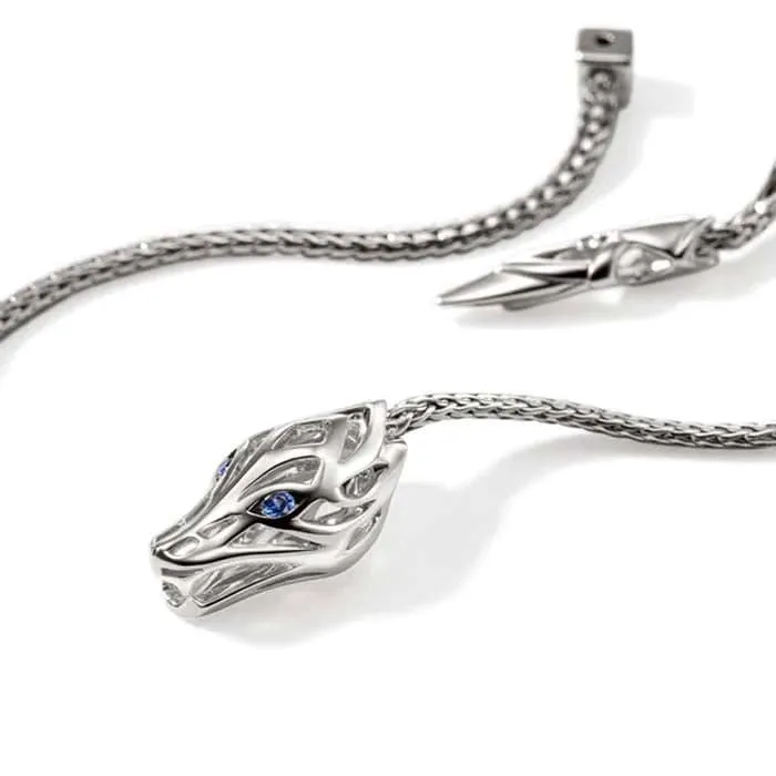 John Hardy Naga Drop Earrings with Blue Sapphires in Sterling Silver