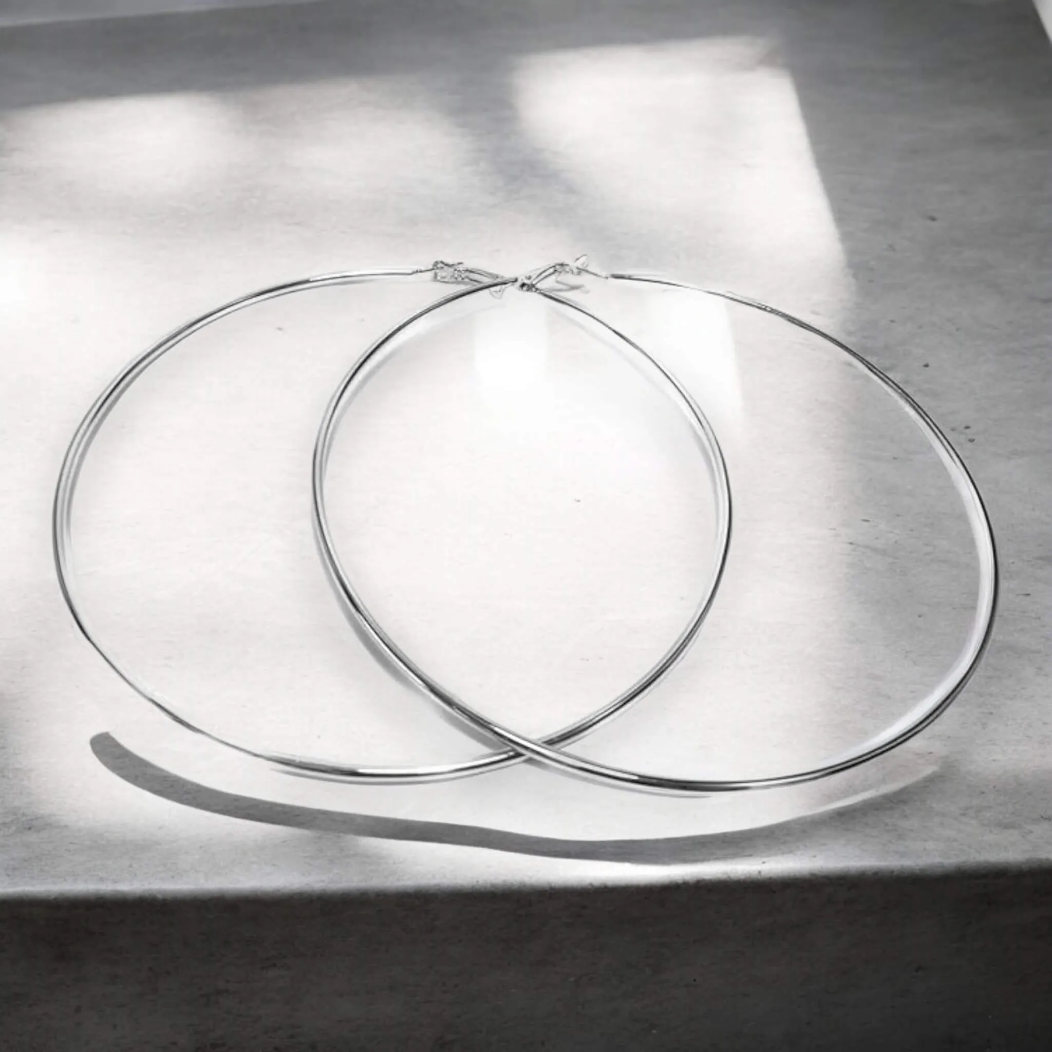 Jumbo Silver Hollow Skinny Hoop Earrings