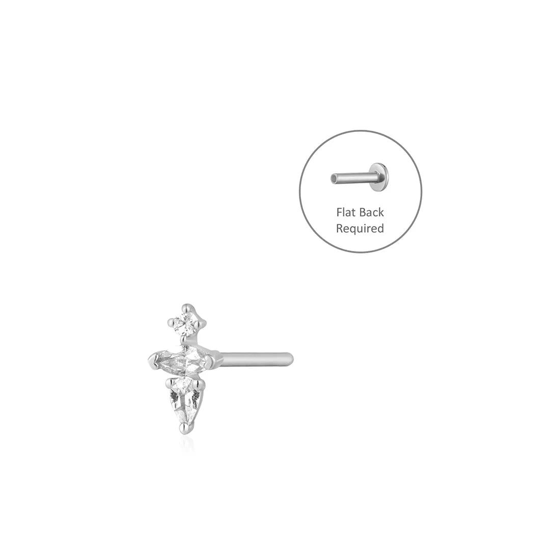 LANI | Pear and Round White Sapphire Threadless Flatback Earring