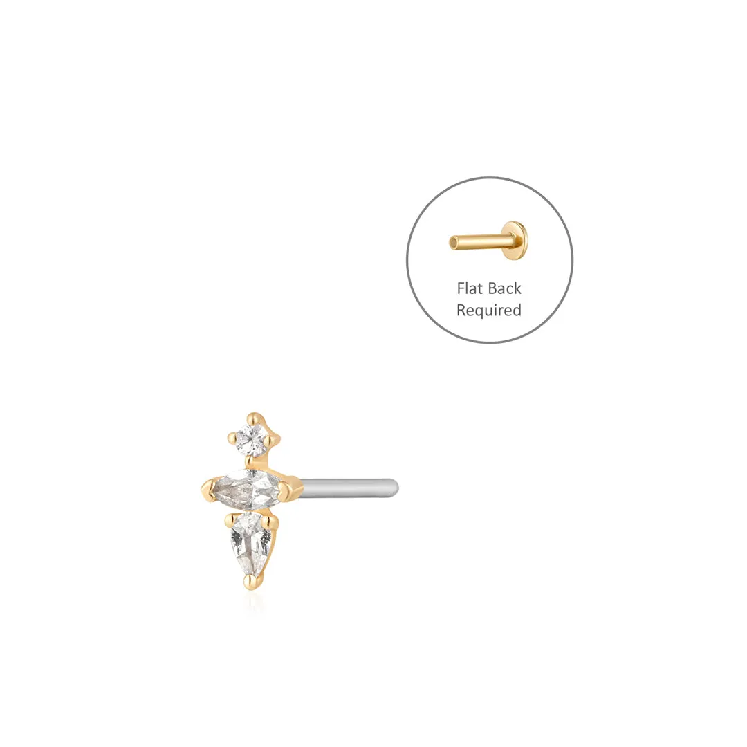 LANI | Pear and Round White Sapphire Threadless Flatback Earring