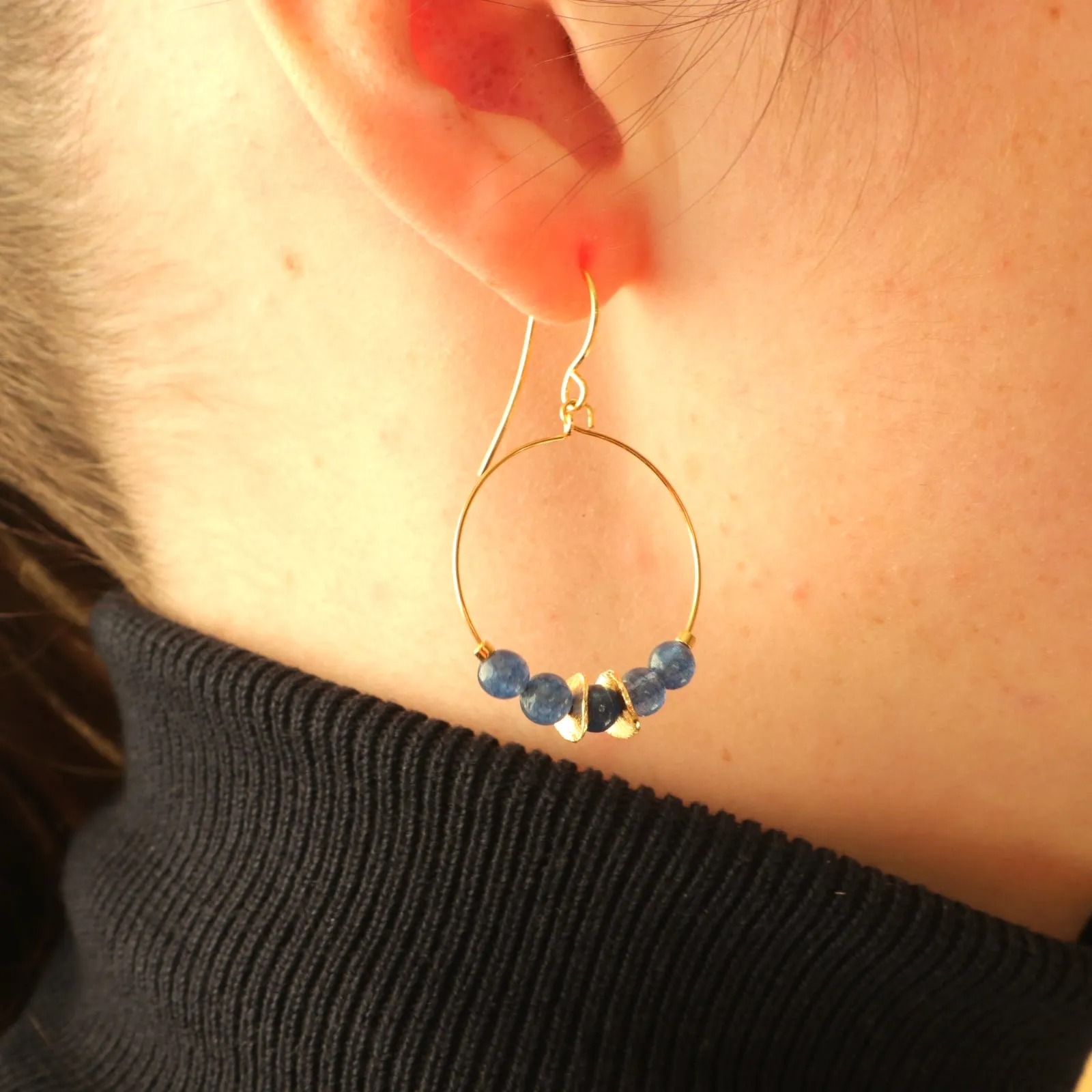 Lapis Disc Hoop Earrings