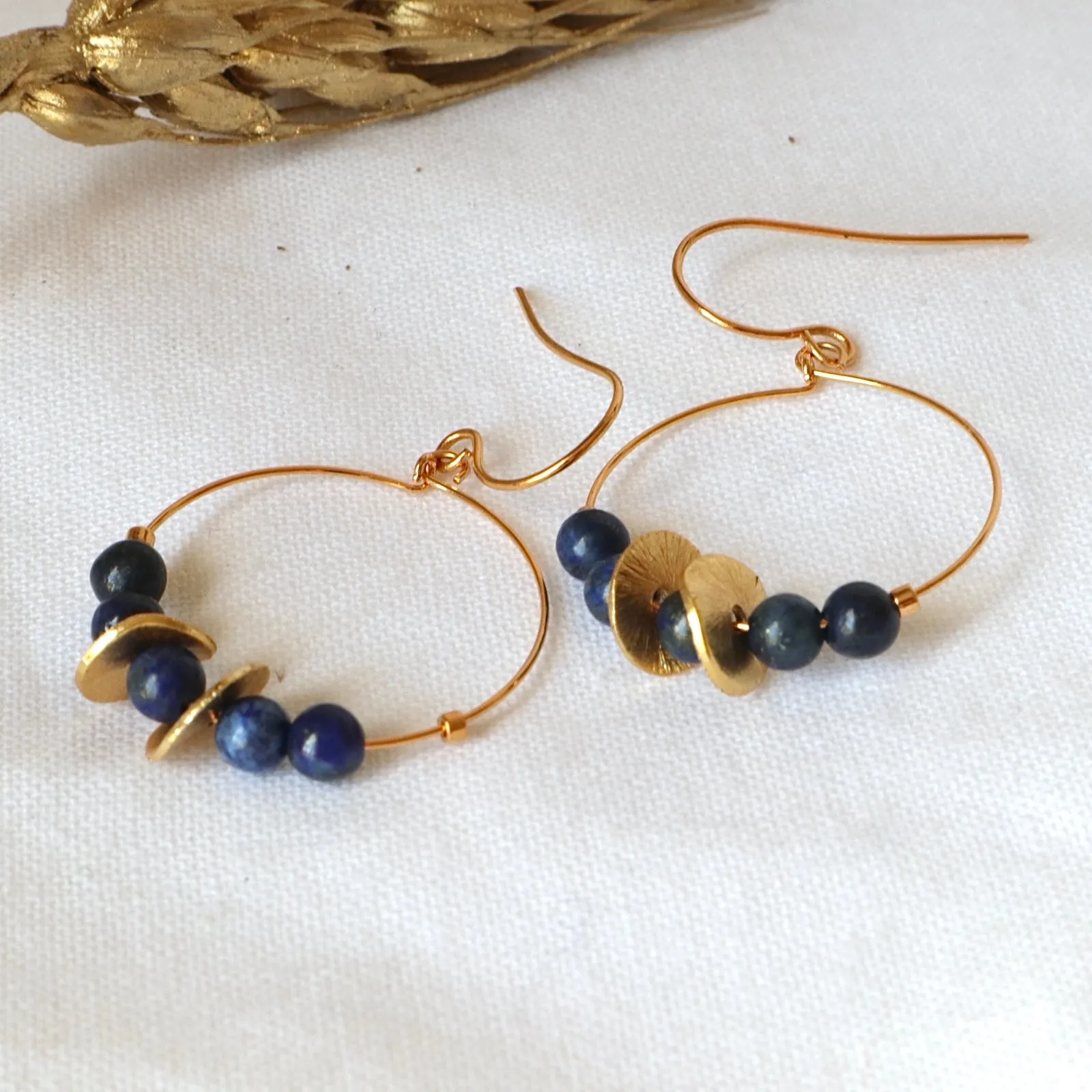 Lapis Disc Hoop Earrings