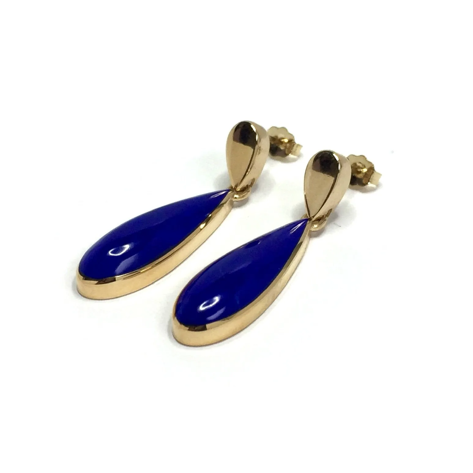 Lapis Earrings Dangle Tear Drop Inlaid