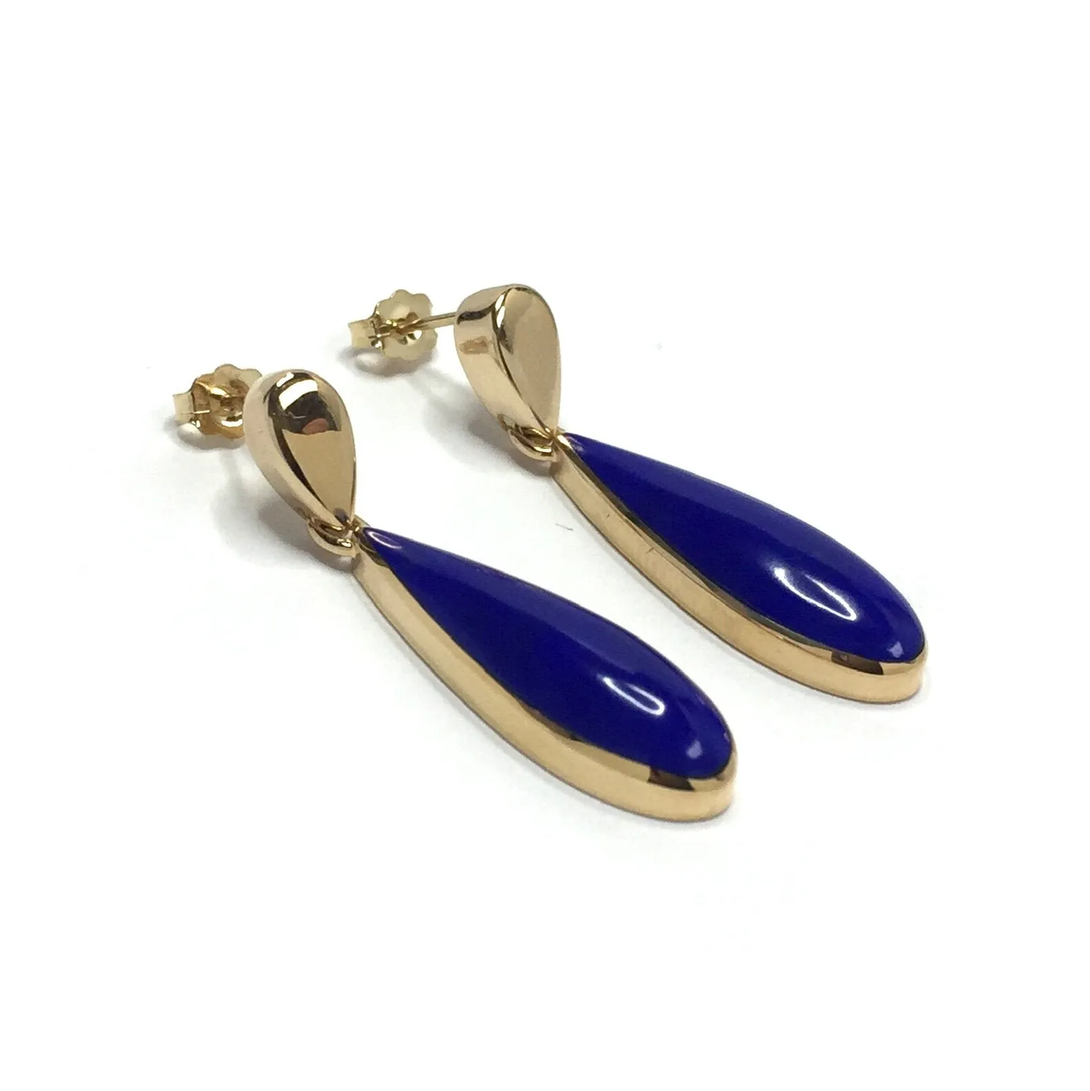 Lapis Earrings Dangle Tear Drop Inlaid