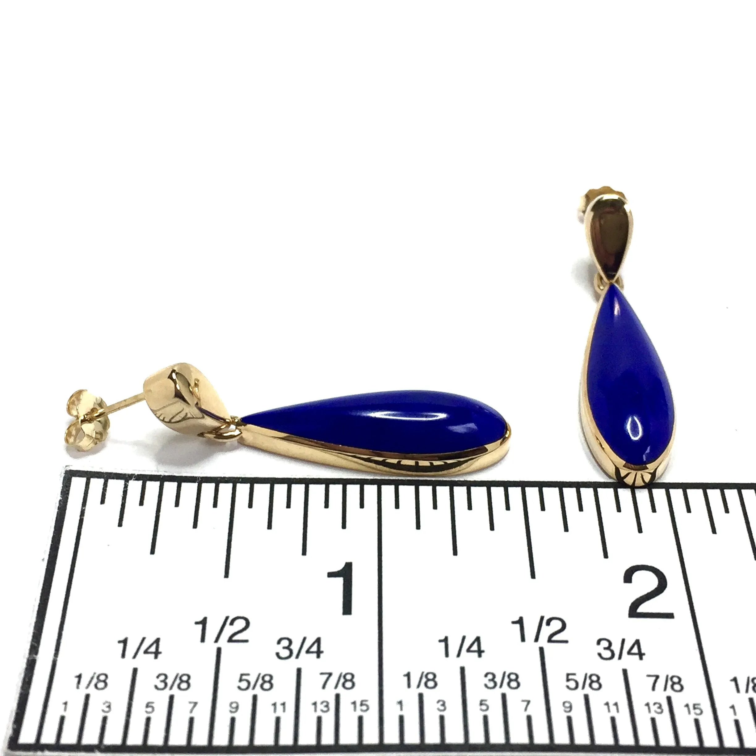 Lapis Earrings Dangle Tear Drop Inlaid