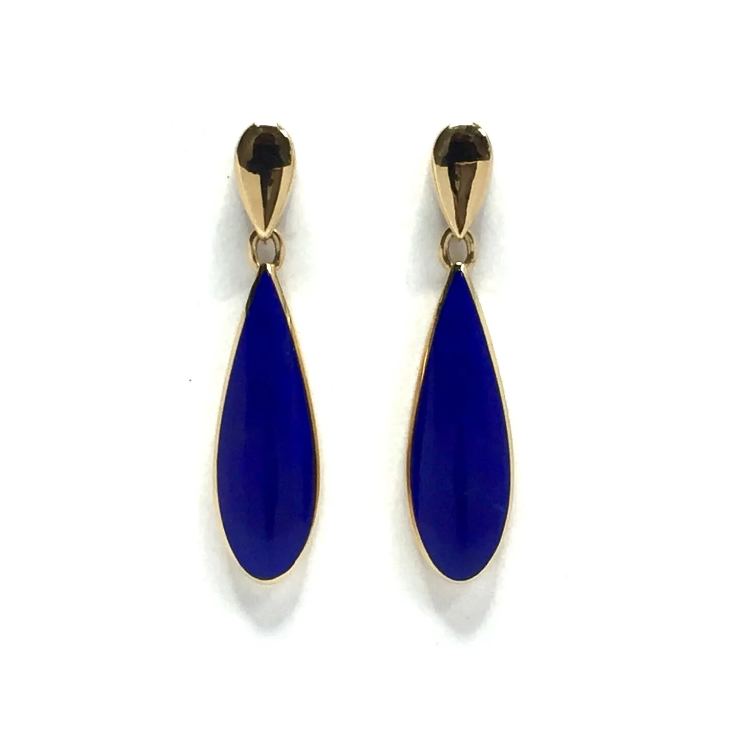 Lapis Earrings Dangle Tear Drop Inlaid