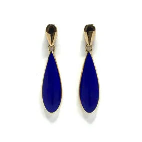 Lapis Earrings Dangle Tear Drop Inlaid