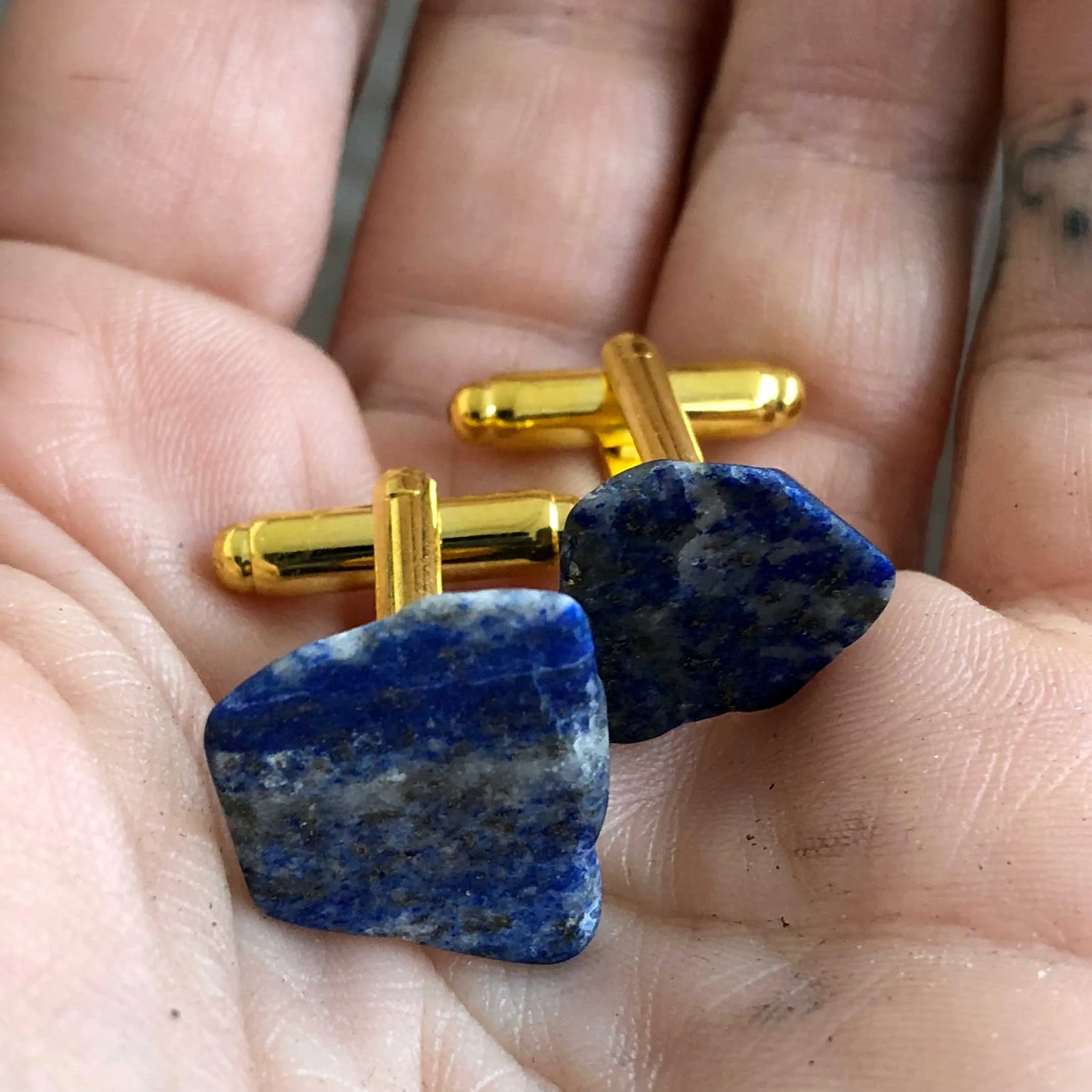 Lapis Lazuli Cufflinks, blue raw stone cuff links