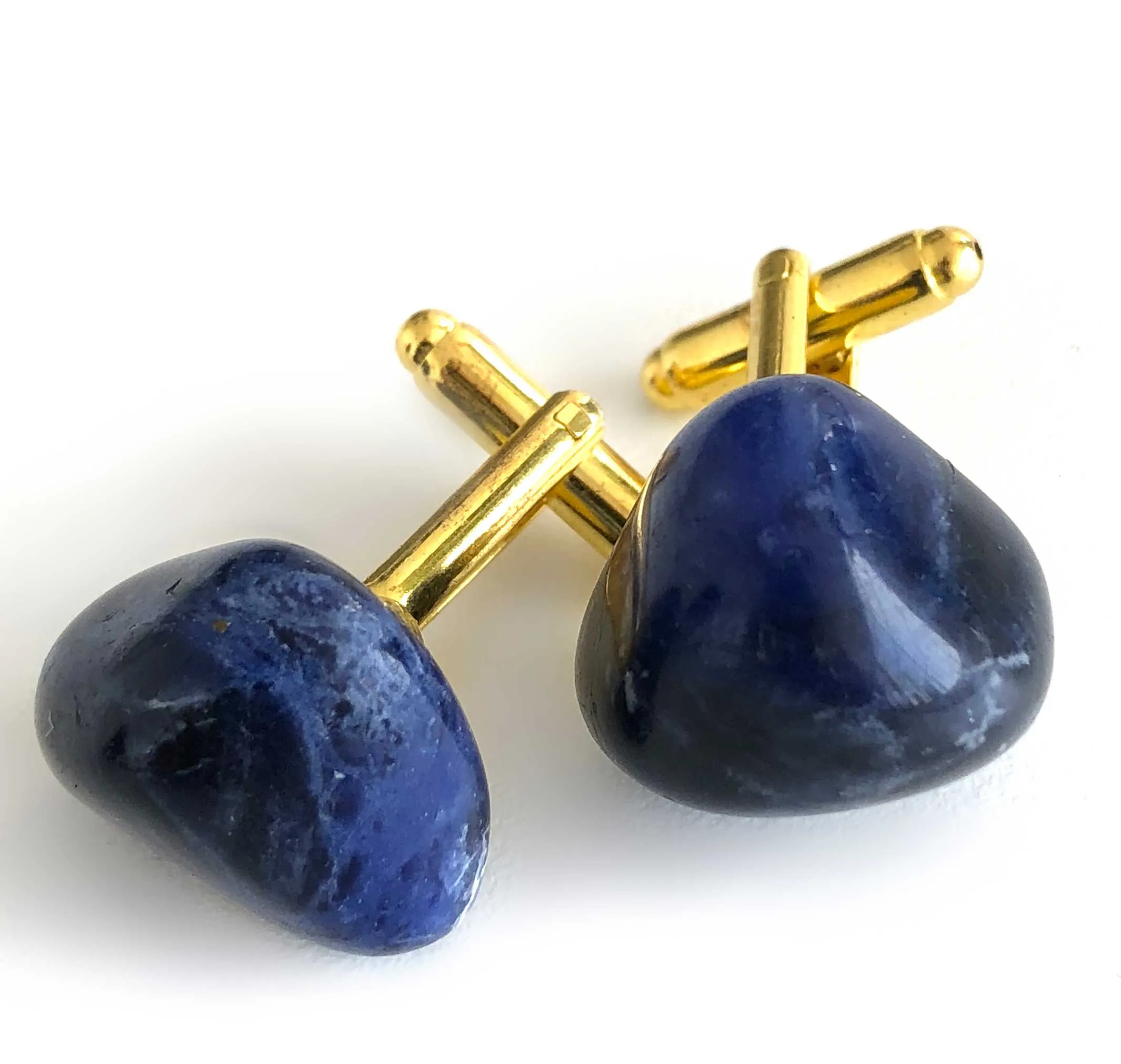 Lapis Lazuli Cufflinks, blue raw stone cuff links