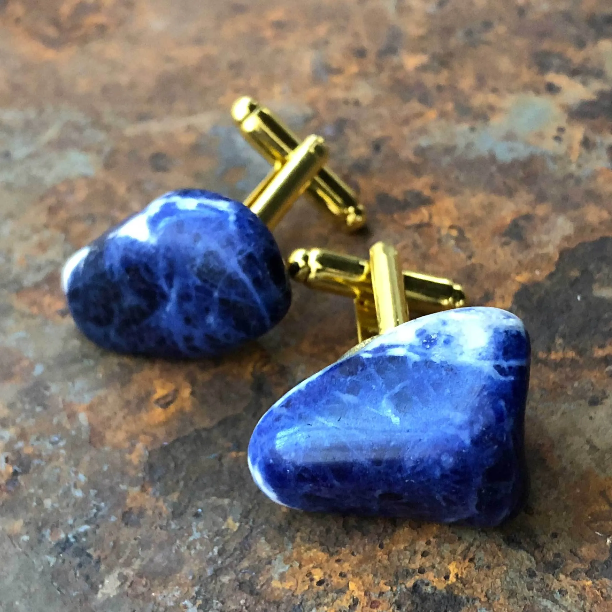 Lapis Lazuli Cufflinks, blue raw stone cuff links