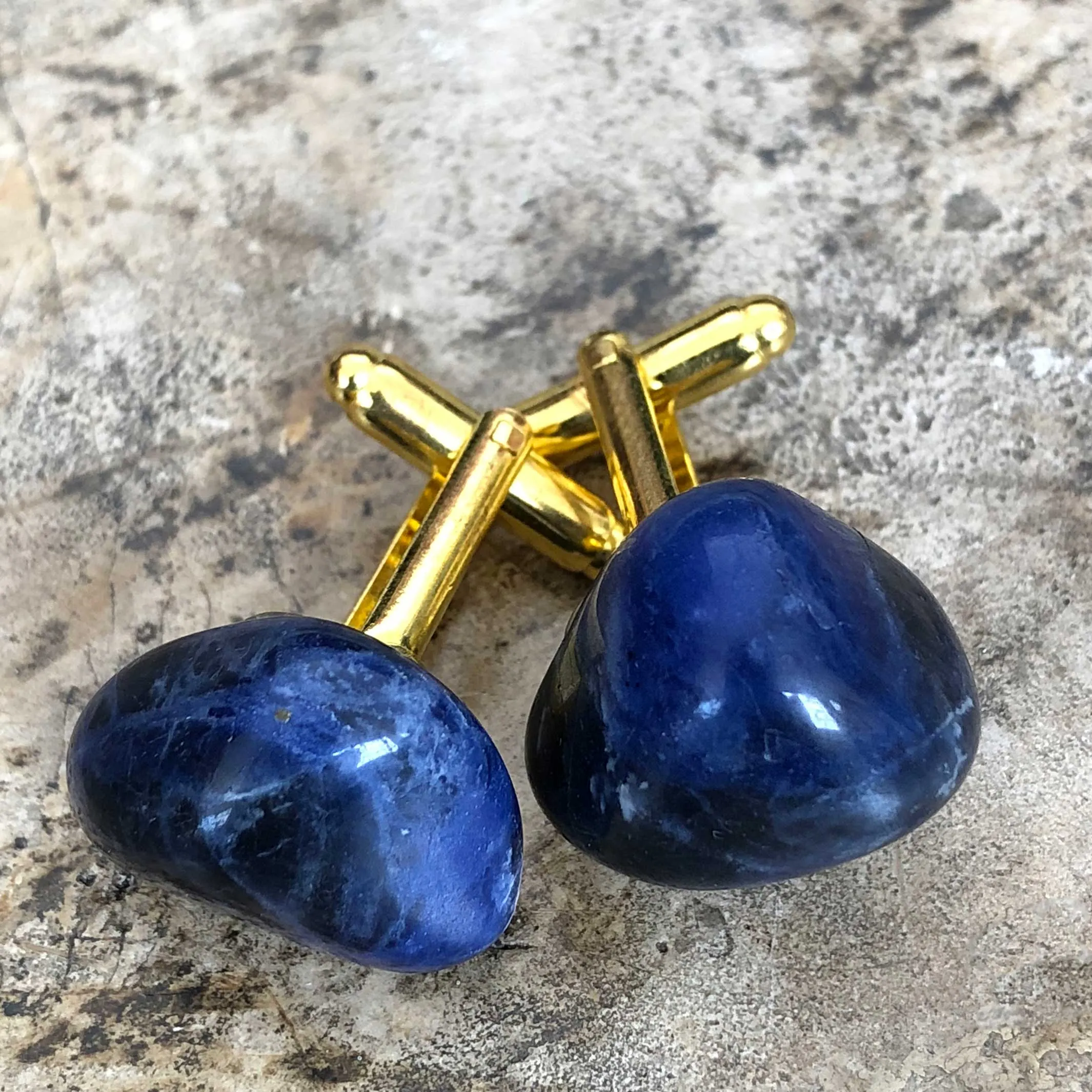 Lapis Lazuli Cufflinks, blue raw stone cuff links