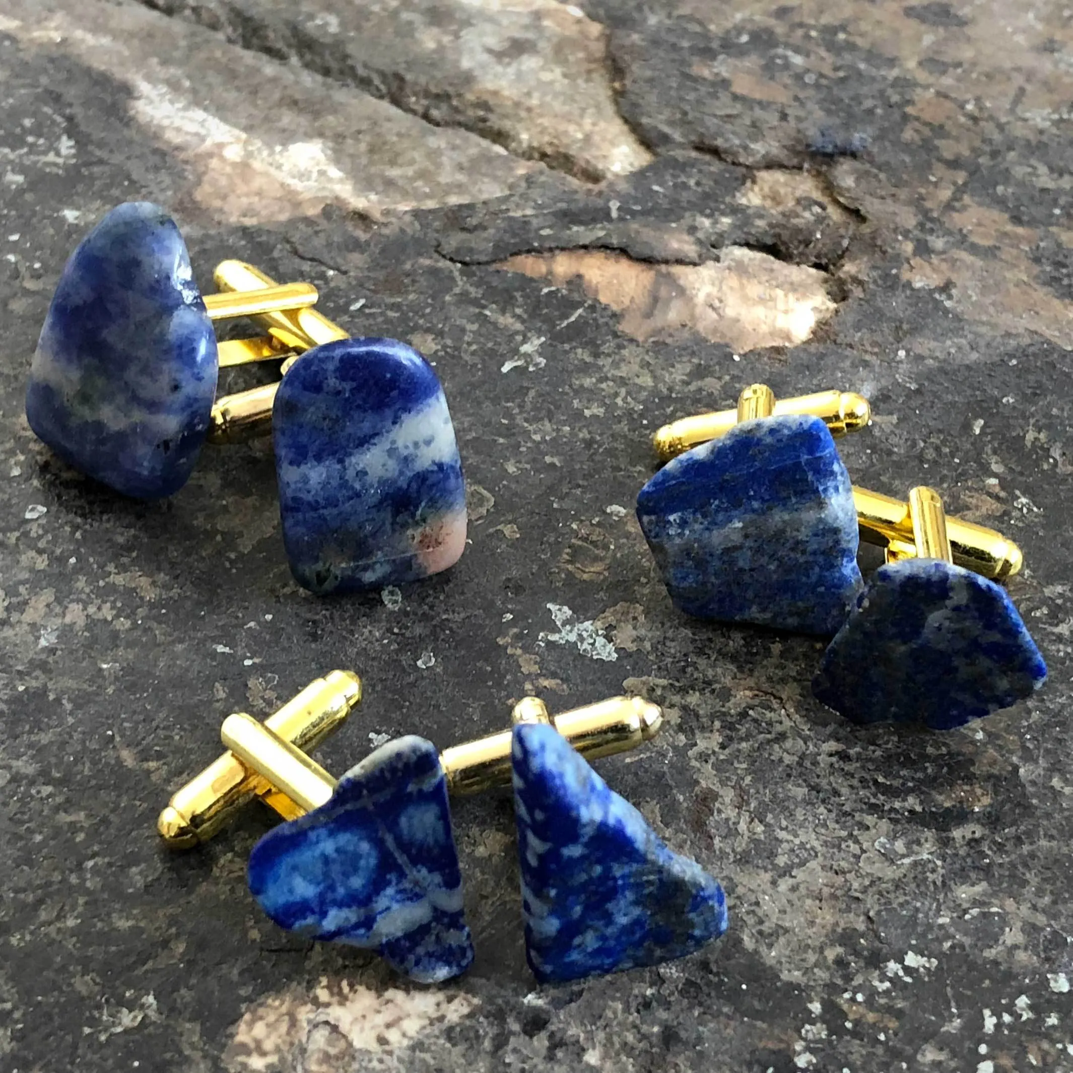 Lapis Lazuli Cufflinks, blue raw stone cuff links