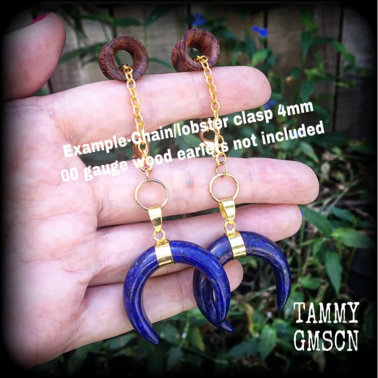 Lapis Lazuli double horn earrings-Gemstone earrings