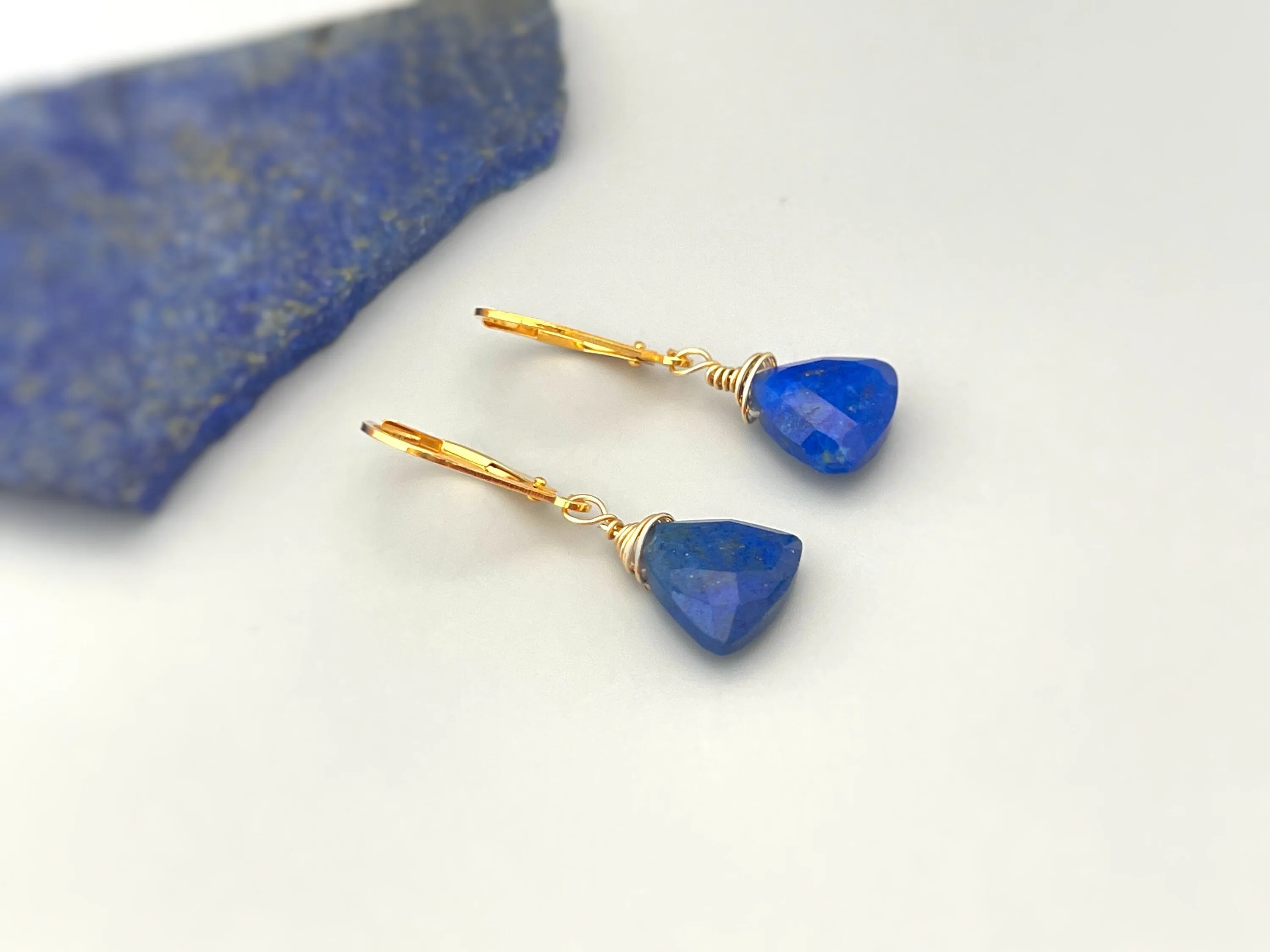 Lapis Lazuli Earrings dangly, 14k gold, sterling silver