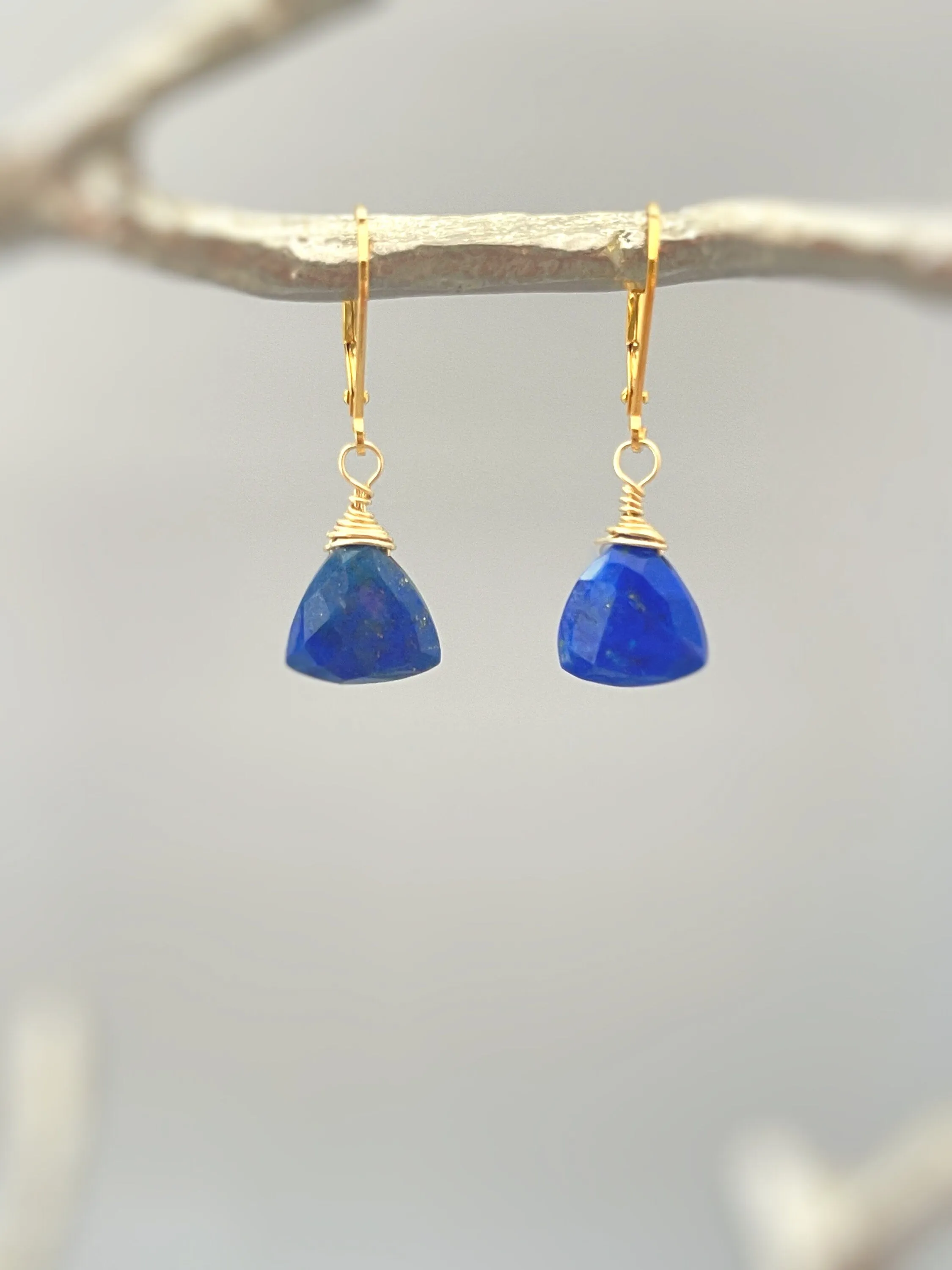 Lapis Lazuli Earrings dangly, 14k gold, sterling silver