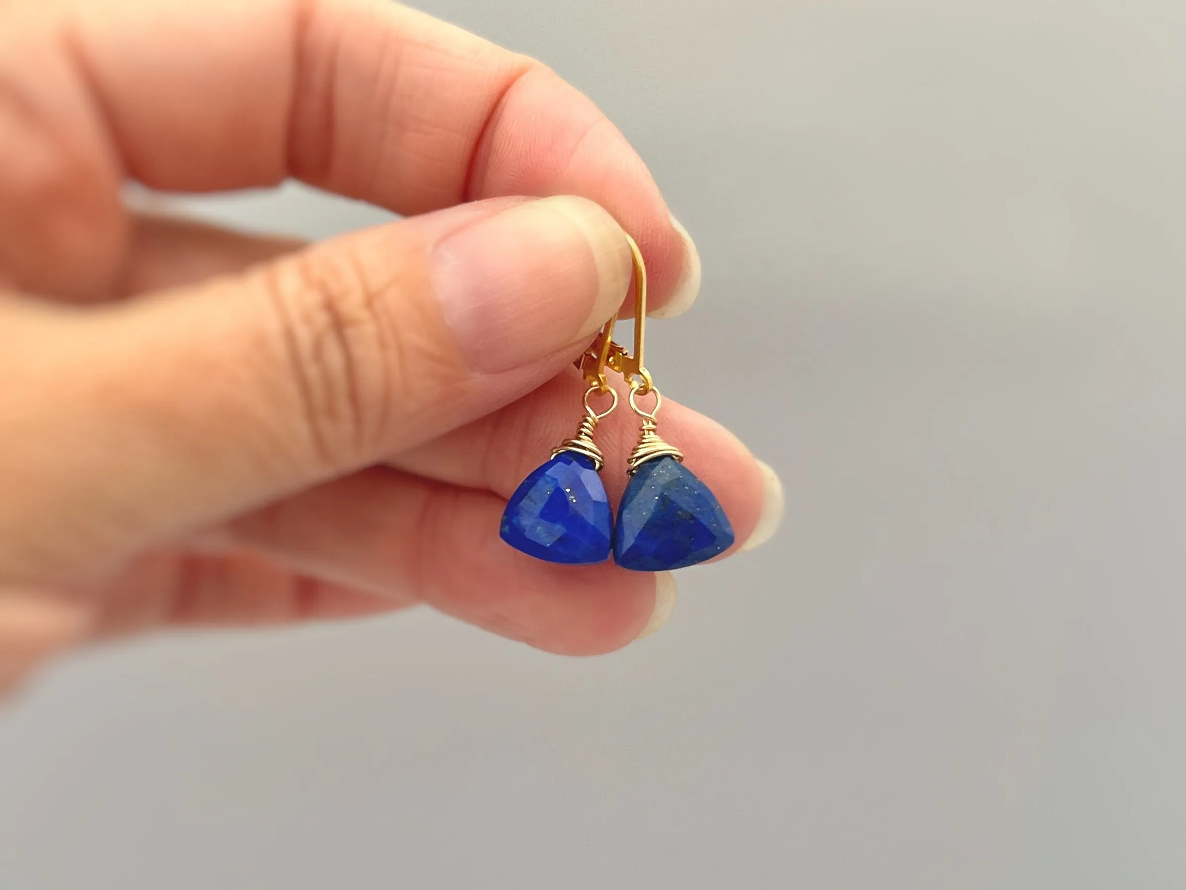 Lapis Lazuli Earrings dangly, 14k gold, sterling silver