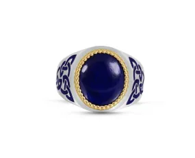 Lapis Lazuli Stone Signet Ring in Sterling Silver with Enamel