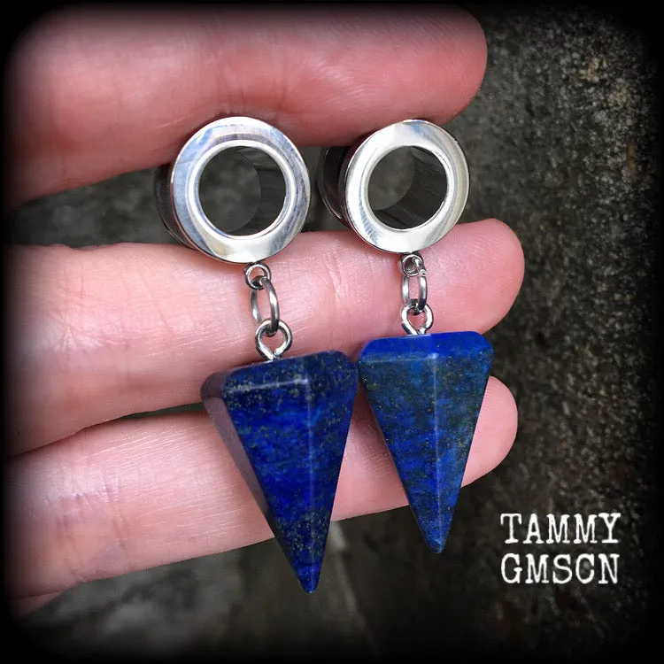 Lapis lazuli tunnel earrings-Gemstone gauged earrings