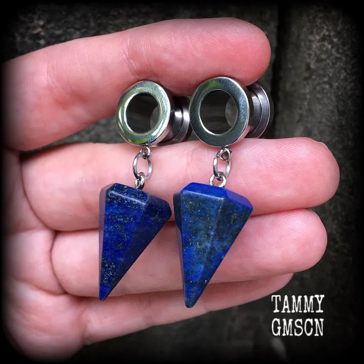 Lapis lazuli tunnel earrings-Gemstone gauged earrings