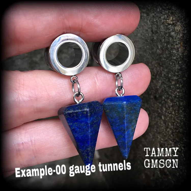 Lapis lazuli tunnel earrings-Gemstone gauged earrings