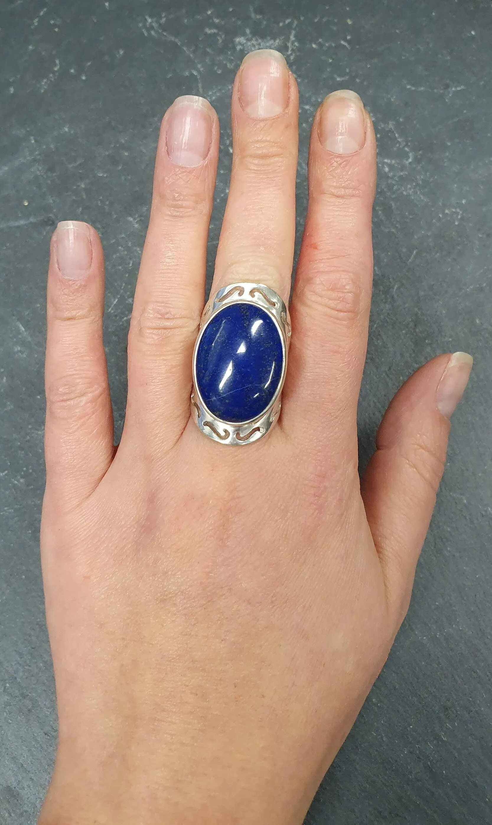 Lapis Ring - Large Blue Ring - Vintage Statement Ring