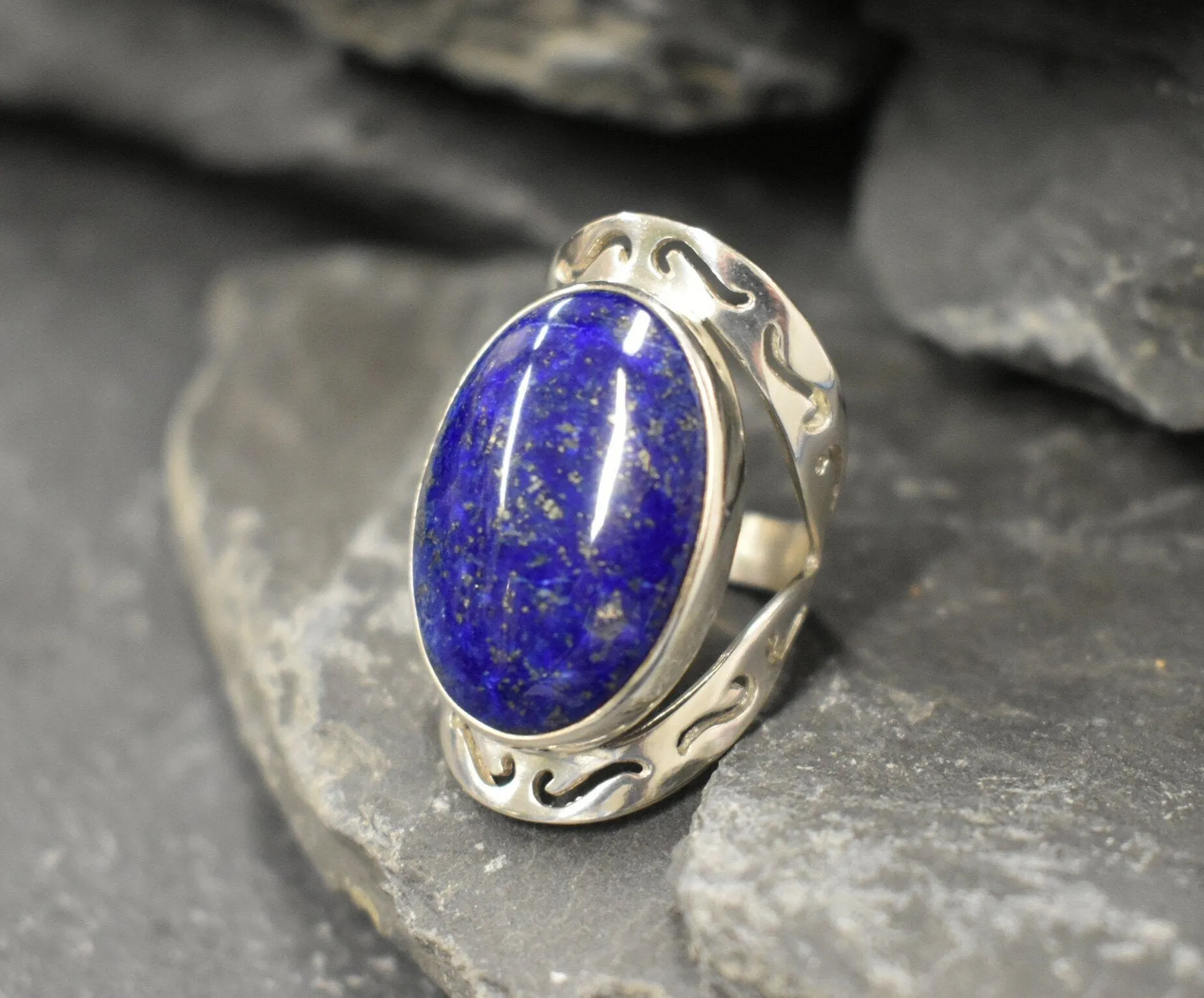 Lapis Ring - Large Blue Ring - Vintage Statement Ring