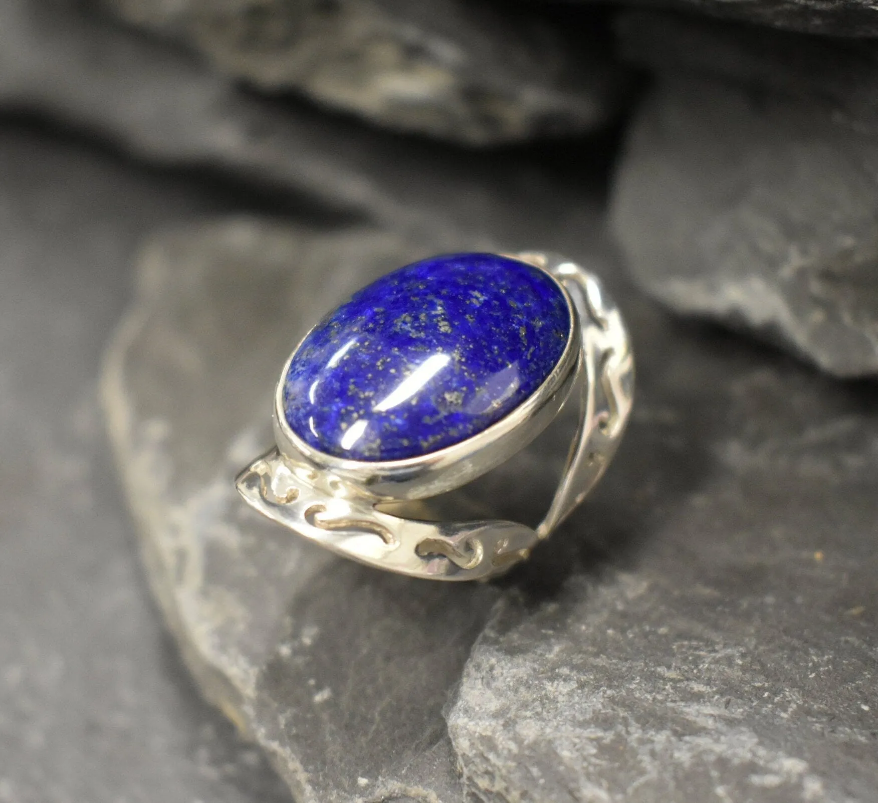 Lapis Ring - Large Blue Ring - Vintage Statement Ring