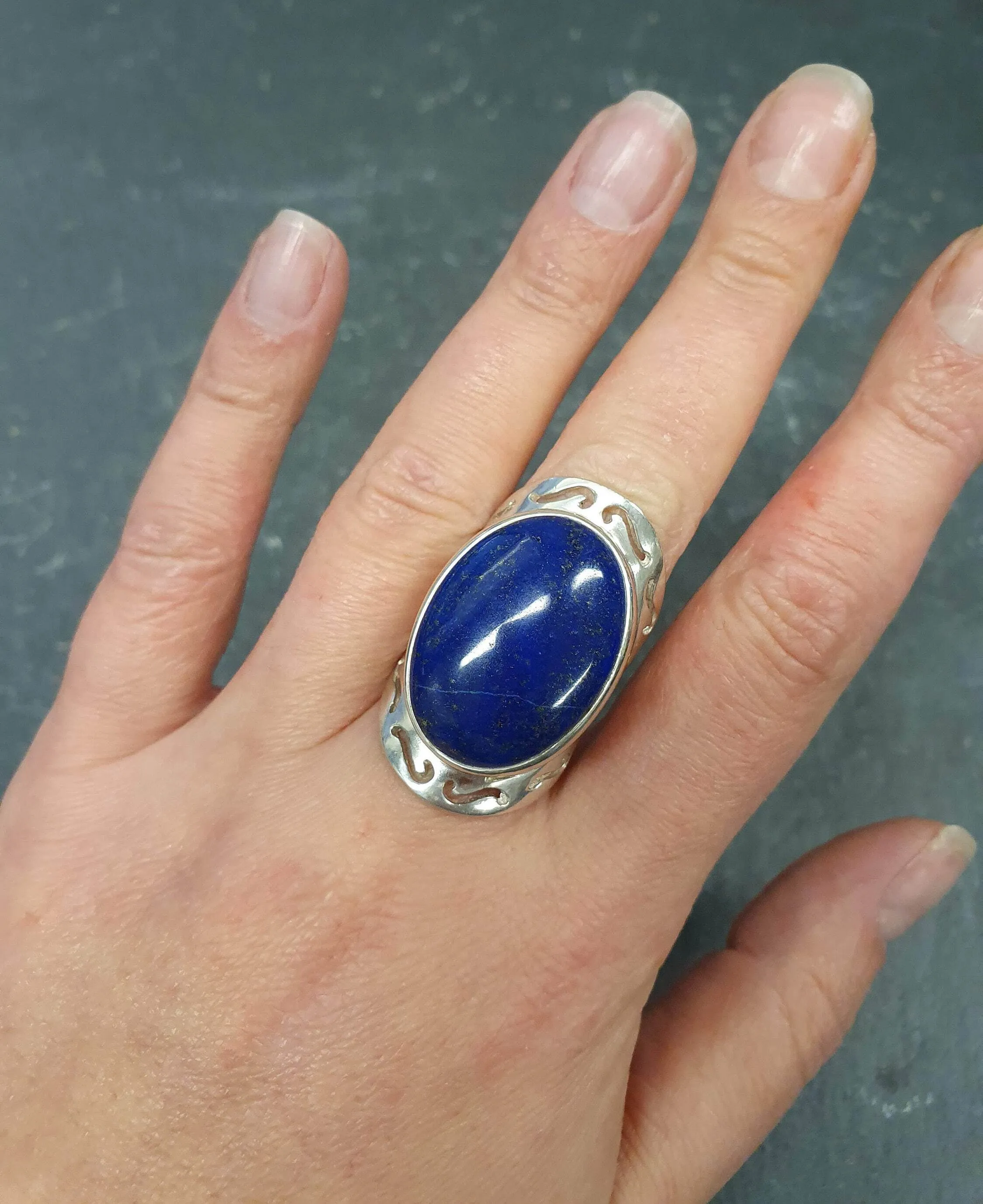 Lapis Ring - Large Blue Ring - Vintage Statement Ring