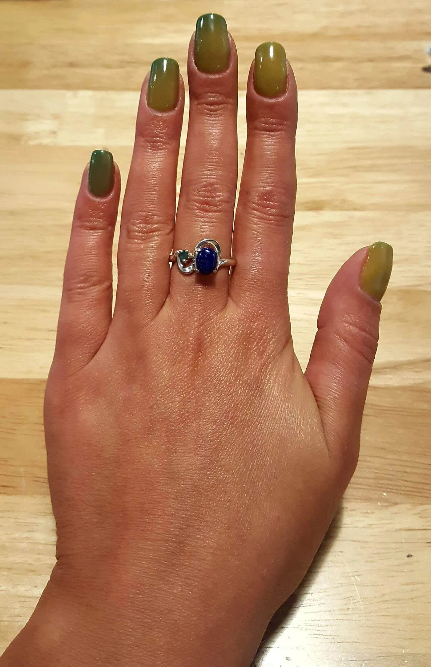 Lapis Ring - Two Stone Wave Ring - Blue Vintage Ring