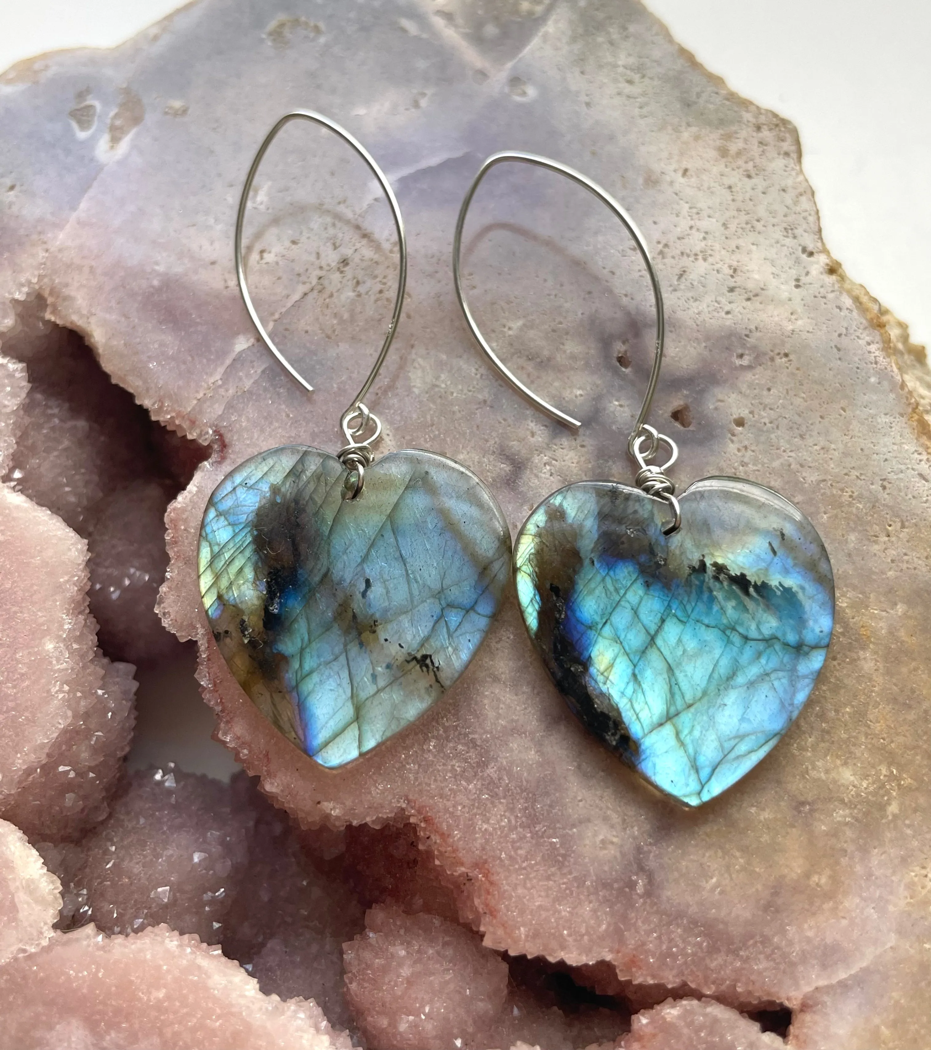 Large Sterling Silver Labradorite Dangle Drop Crystal Earrings