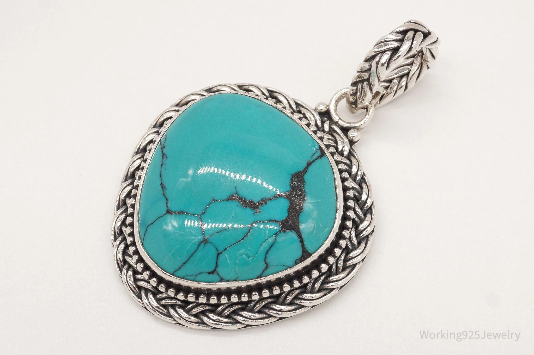 Large Vintage Designer Barse Turquoise Western Sterling Silver Pendant