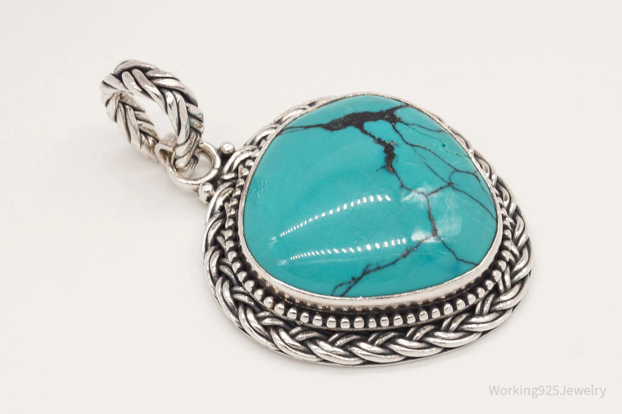 Large Vintage Designer Barse Turquoise Western Sterling Silver Pendant