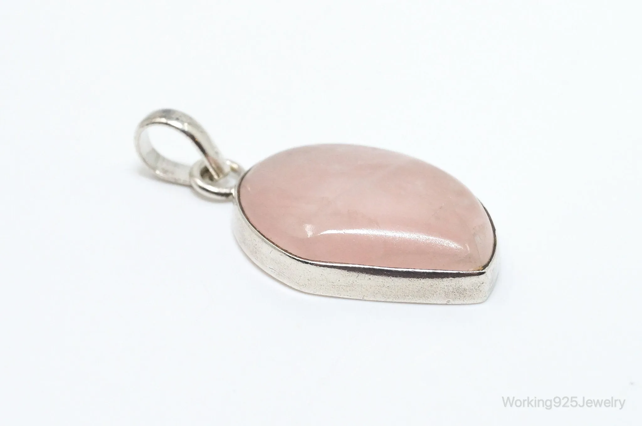 Large Vintage Rose Quartz Sterling Silver Necklace Pendant