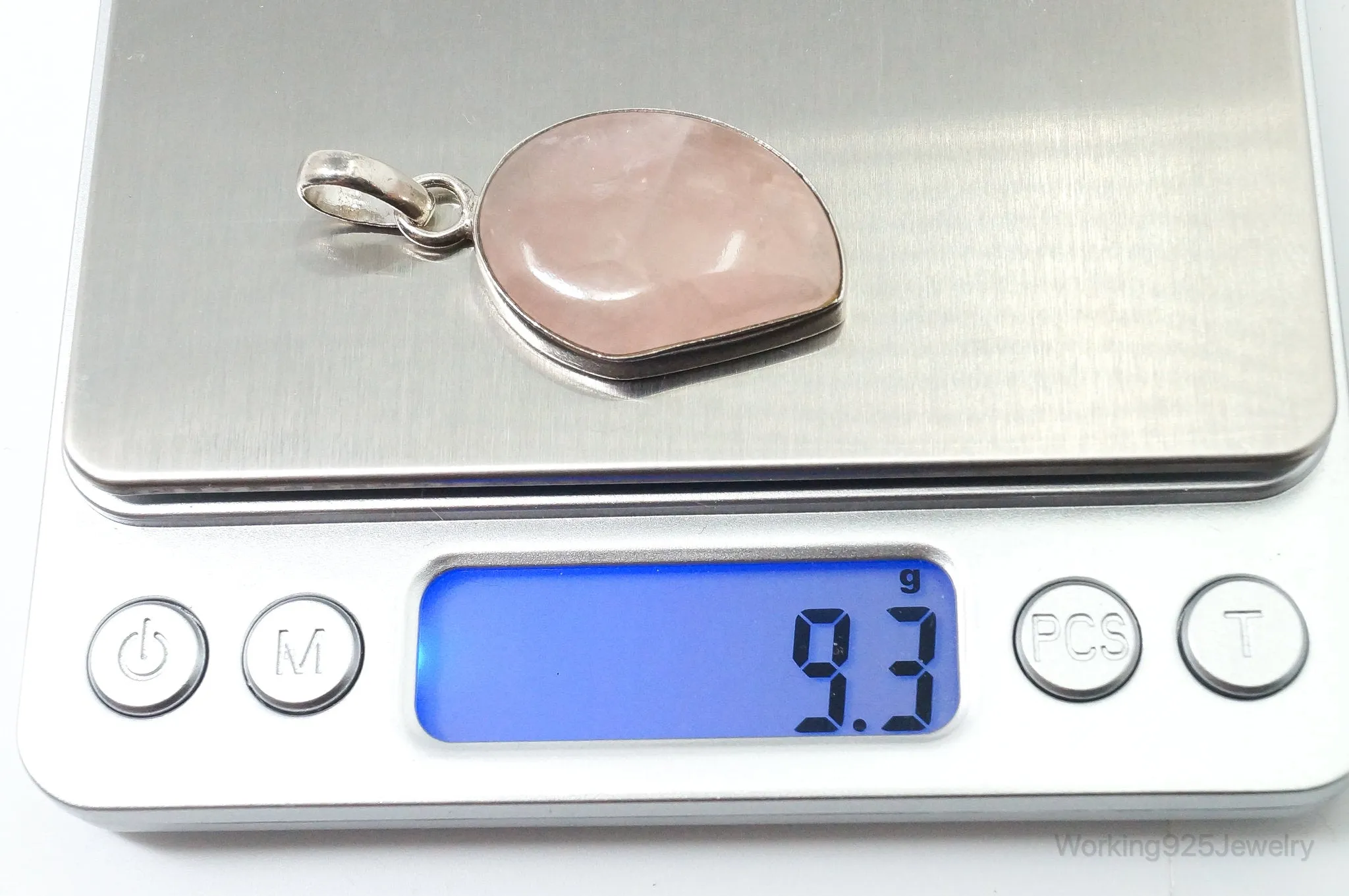 Large Vintage Rose Quartz Sterling Silver Necklace Pendant