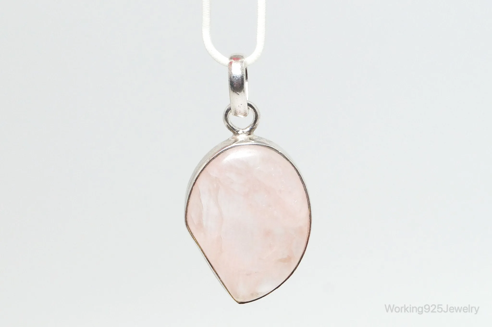 Large Vintage Rose Quartz Sterling Silver Necklace Pendant