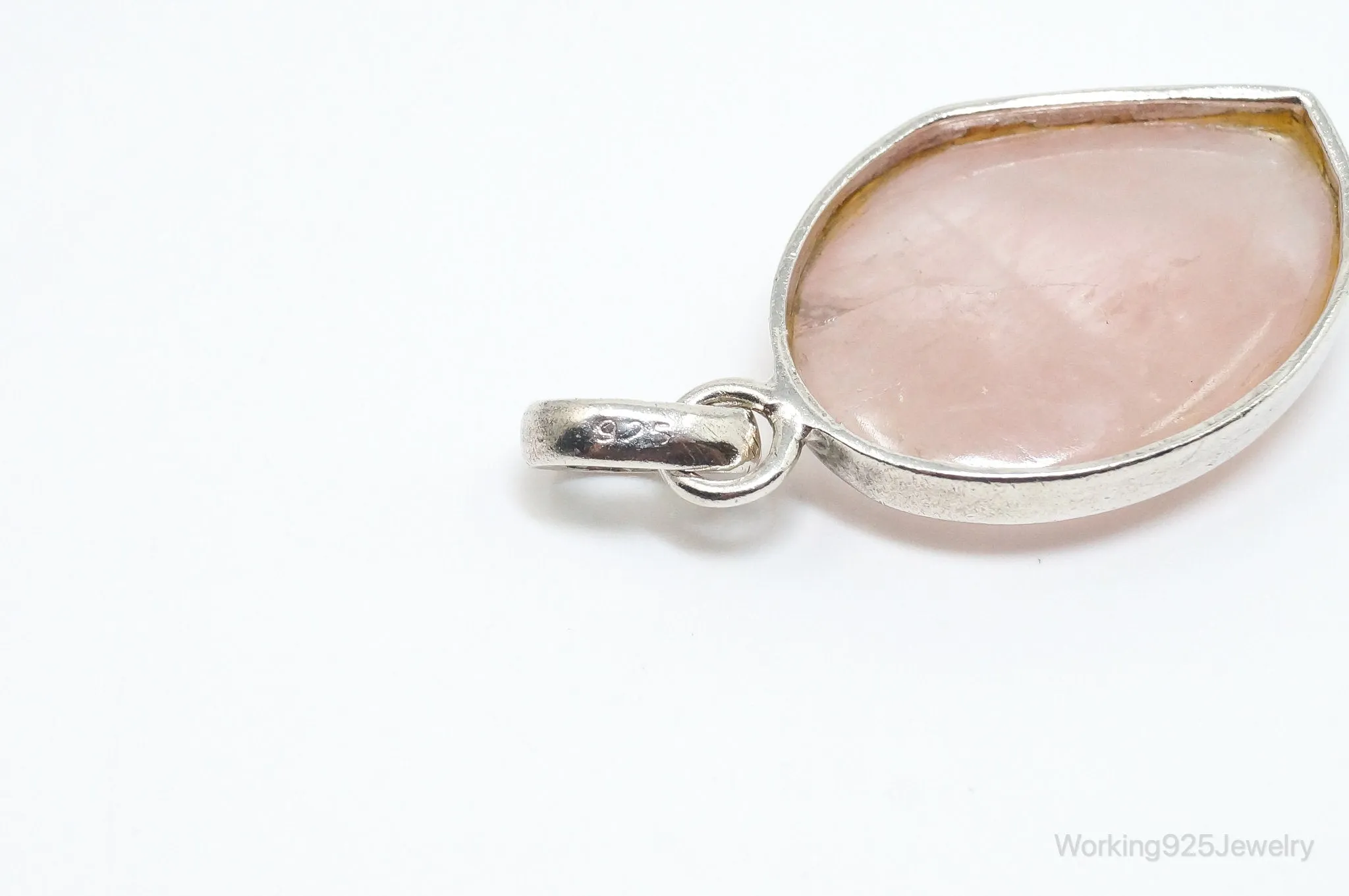 Large Vintage Rose Quartz Sterling Silver Necklace Pendant