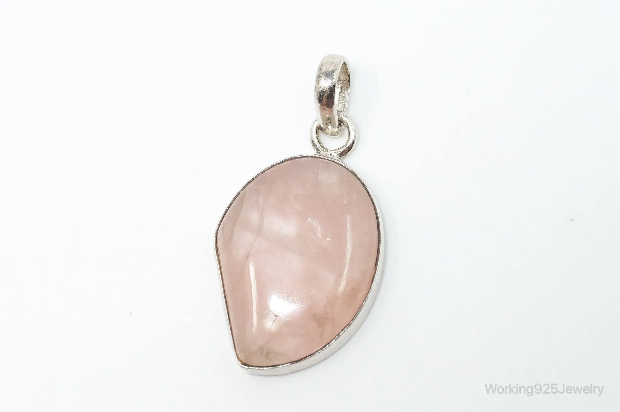 Large Vintage Rose Quartz Sterling Silver Necklace Pendant